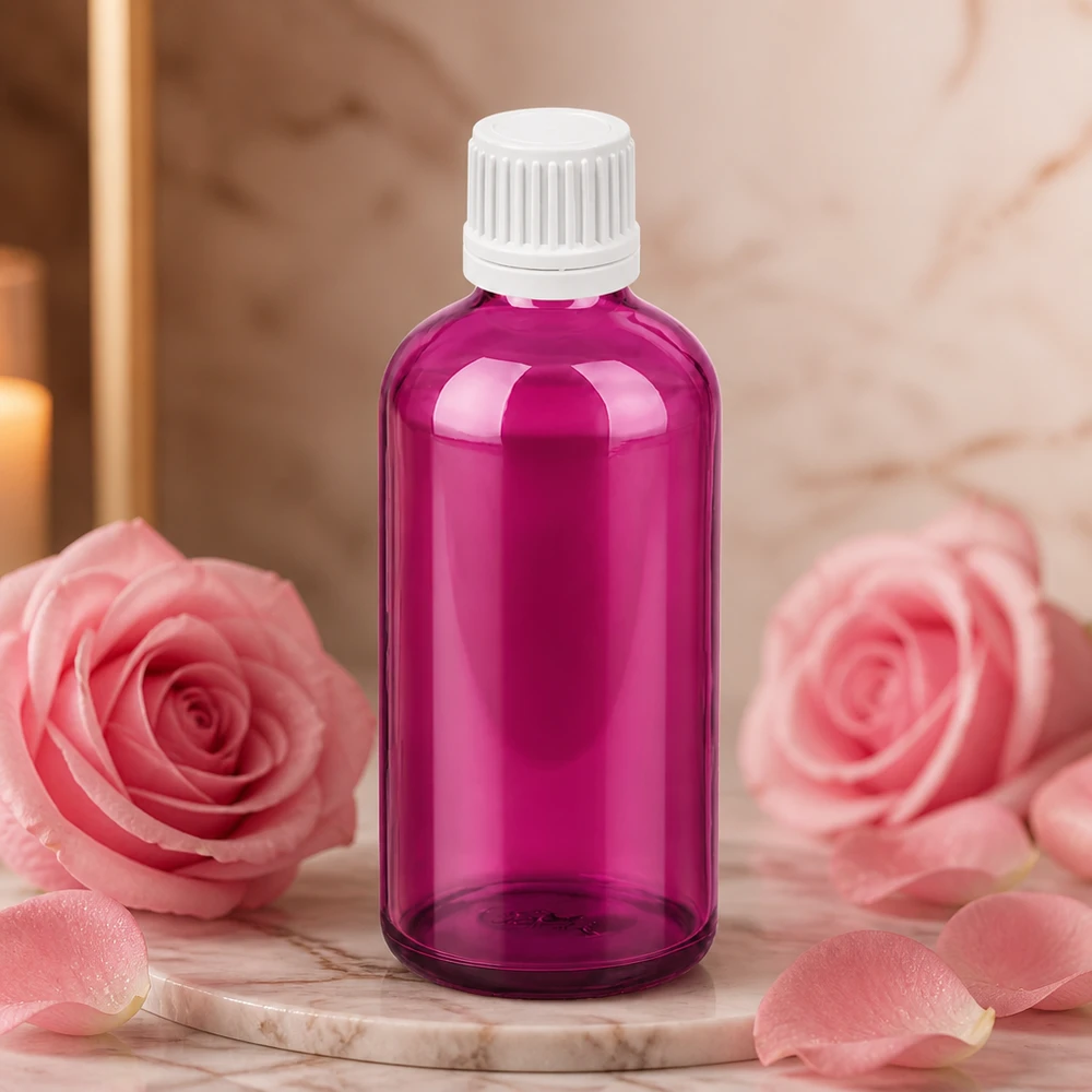 Flacon en verre violet de haute qualité 100ml avec bouchon blanc idéal pour le bricolage cosmétique et les produits naturels