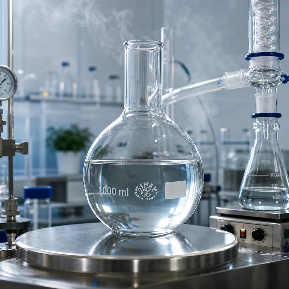Ballon à fond plat 1000 ml à col étroit, en verre borosilicate avec bord renforcé Ballon de 1000 ml à paroi épaisse et col étroit pour une manipulation sûre à haute température