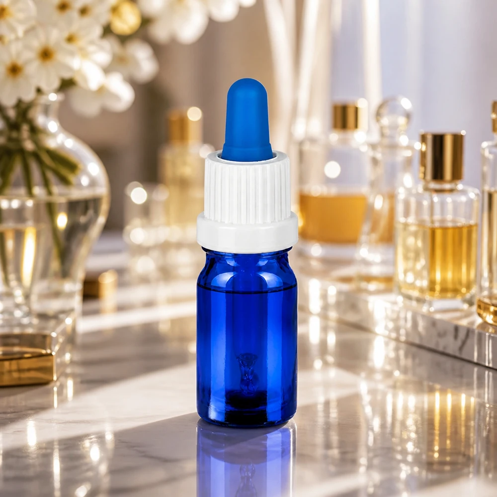 Flacon à pipette 5ml blanc/bleu OV BlueLine UT18/5 Bouteille à pipette de précision 5ml en verre bleu anti-UV avec système de goutte à goutte pratique