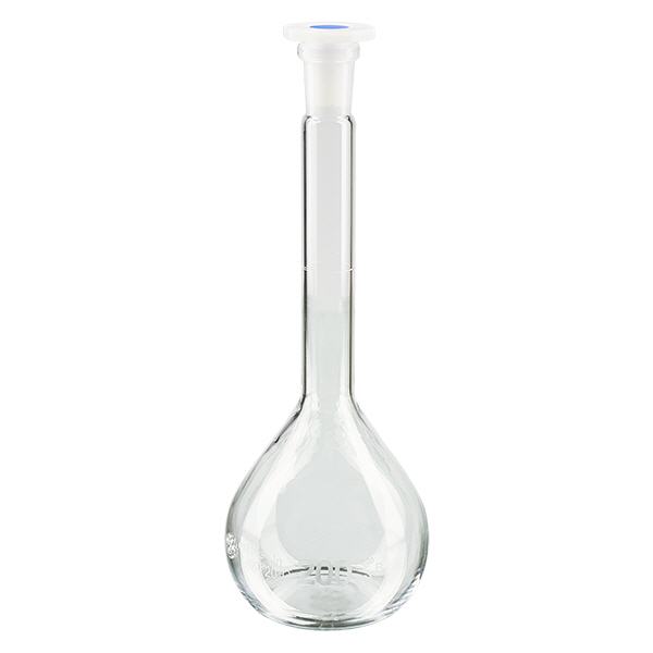 Ballon gradué 200 ml au rodage normalisé 14/23, en verre borosilicate avec bouchon en PEHD Ballon gradué 200 ml au rodage normalisé 14/23, en verre borosilicate avec bouchon en PEHD
