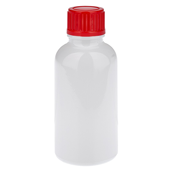 Flacon de 30 ml, bouchon à vis rouge 11 mm, standard WhiteLine UT18/30 Flacon de 30 ml, bouchon à vis rouge 11 mm, standard WhiteLine UT18/30