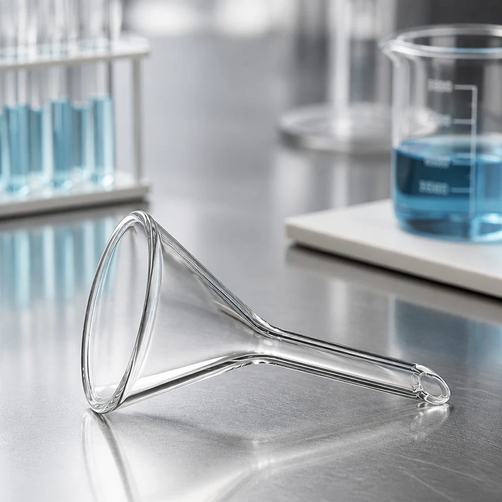 Entonnoir de précision en verre 30mm avec angle d'inclinaison de 60 degrés et manche court pour applications chimiques