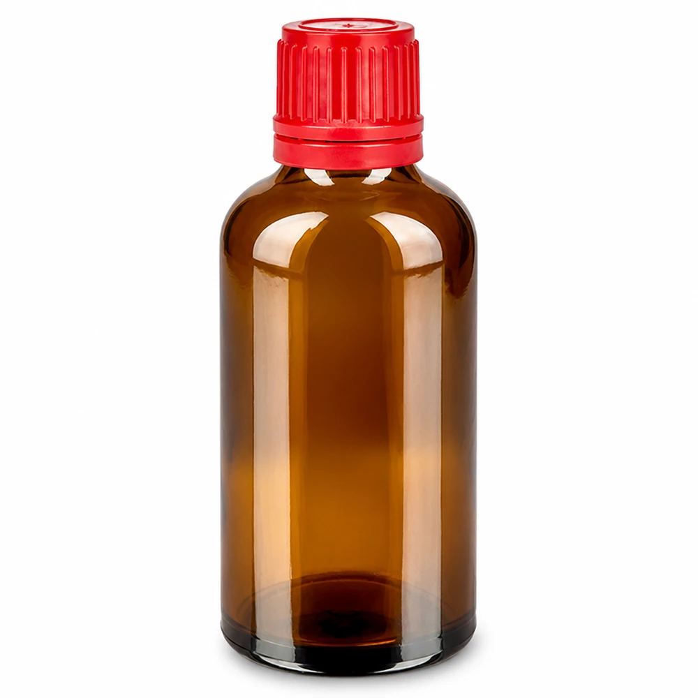 Flacon 50ml 11mm SV rouge OV BrownLine UT18/50 Bouteille en verre brun de haute qualité de 50 ml en matériau anti-UV avec bouchon de sécurité