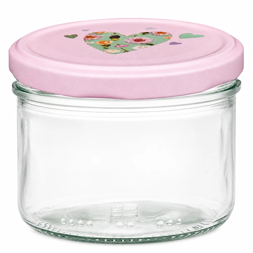 Pot cylindrique de 230 ml + couvercle BasicSeal rose cur Pot cylindrique 230ml avec couvercle rose BasicSeal et motif coeur, pot de conservation pour aliments