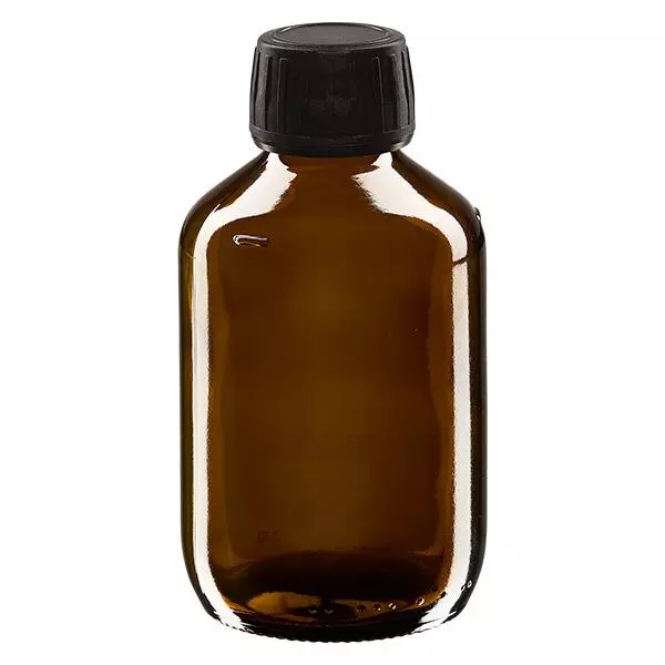 Flacon à médicaments Euro de 200ml avec bouchon noir