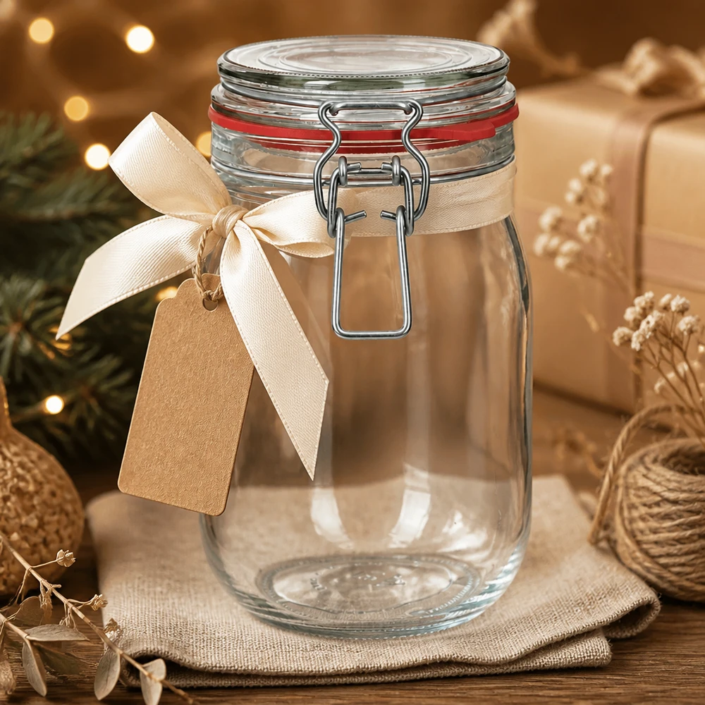 Bocal de conservation de 1 140 ml, type G, avec bouchon à clip UN.. Bocal à provisions vide de 1140ml avec fermeture à étrier comme idée cadeau décorative