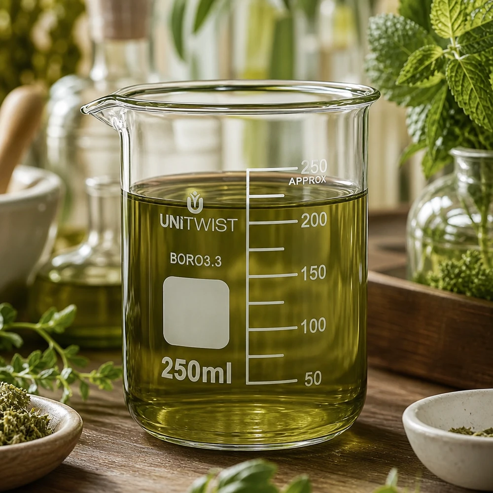 Bécher 250ml borosilicate, forme basse UNiTWIST Verre à bec UNiTWIST de 250 ml en borosilicate, de forme basse, destiné à la phytothérapie avec des plantes médicinales
