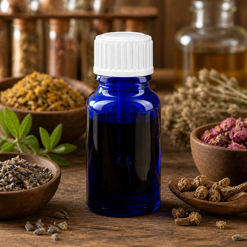 Flacon de pharmacie de 10 ml, bleu cobalt, avec bouchon blanc, pour huiles essentielles et teintures