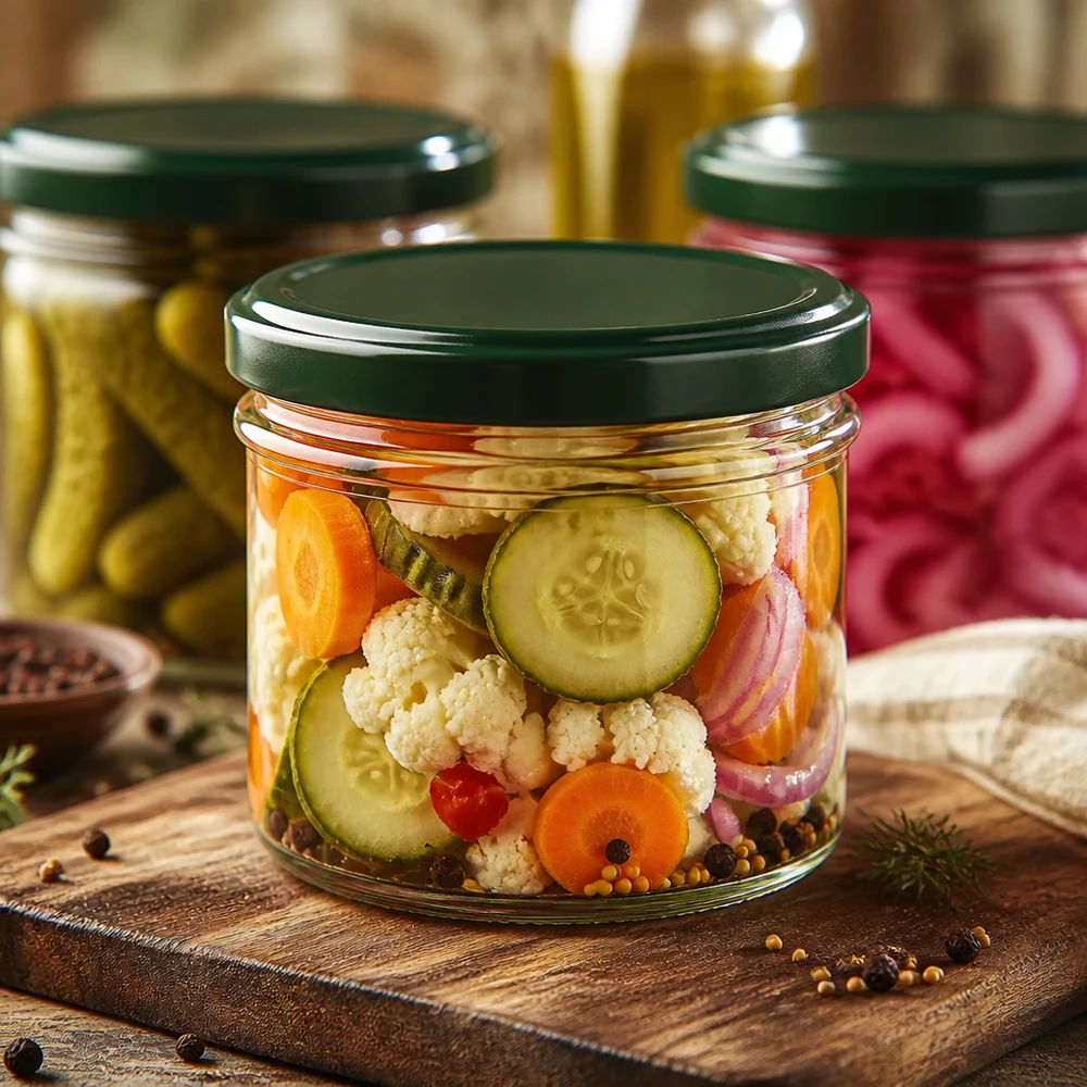 230ml Verre cylindrique avec couvercle BasicSeal vert UNiTWIST Eingelegtes Gemüse im 230ml Zylinderglas mit grünem BasicSeal Deckel - ideal zum Einmachen und Fermentieren