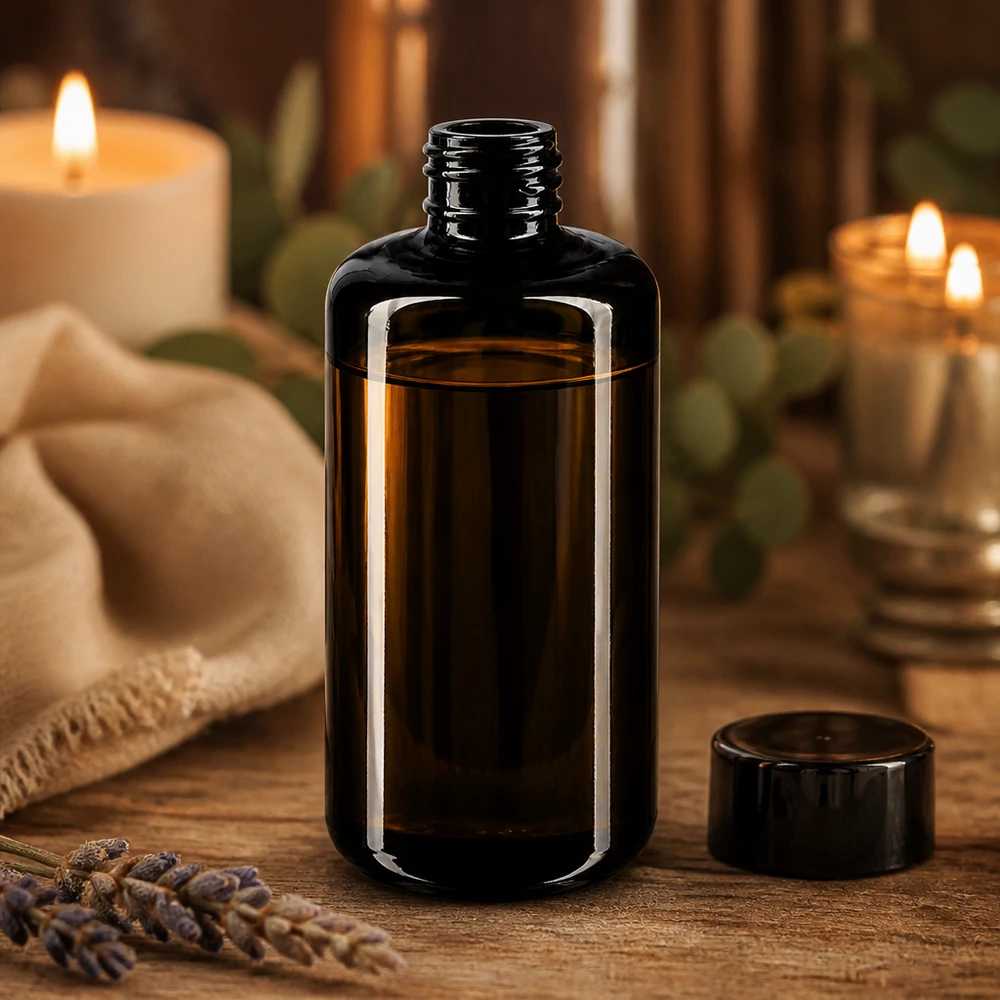 Flacon en verre violet 200 ml GCMI 410/24 (verre Miron) Bouteille cosmétique rechargeable Draco en verre violet de 200 ml pour une routine beauté durable zéro déchet