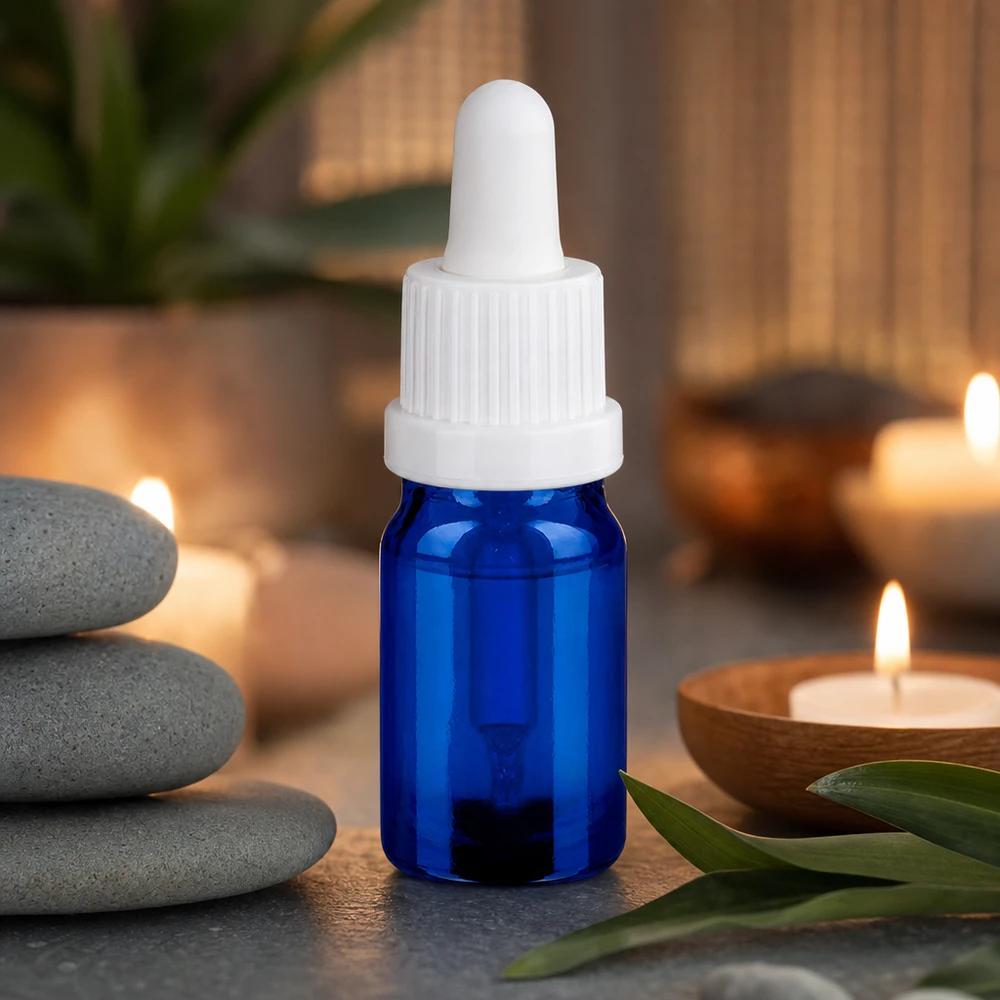 Flacon à pipette 5ml blanc OV BlueLine UT18/5 Bouteille en verre pratique de 5 ml avec pipette, parfaite pour le bricolage et la fabrication de cosmétiques naturels.