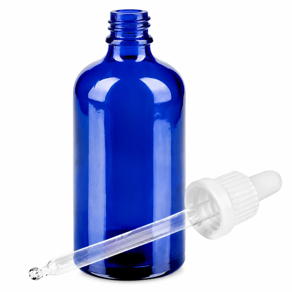 Flacon à pipette 100ml blanc OV BlueLine UT18/100 Flacon à pipette de qualité laboratoire 100ml en bleu avec bouchon compte-gouttes précis UT18/100