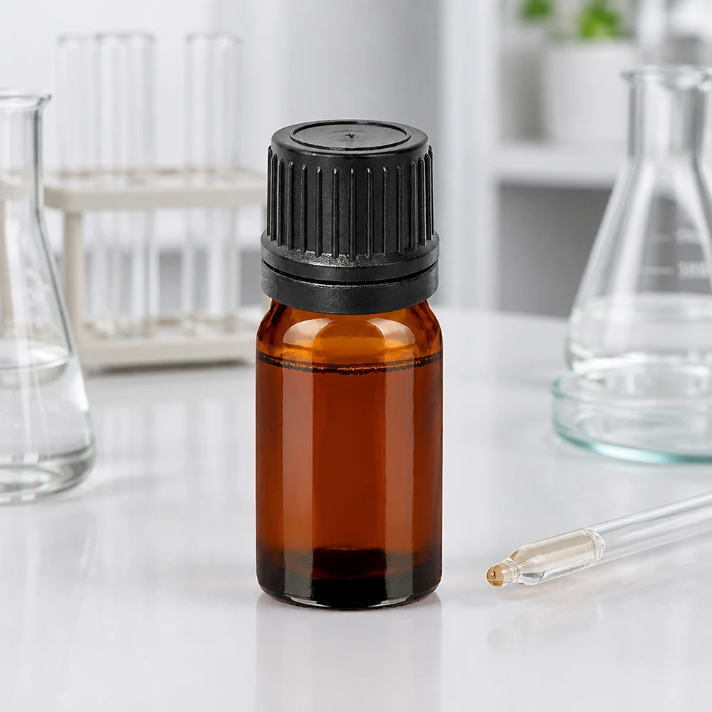 Flacon compte-goutte 5ml 1mm noir OV BrownLine UT18/5 Flacon compte-gouttes compact de 5ml en verre brun anti-UV avec bouchon OV noir pour les besoins du laboratoire