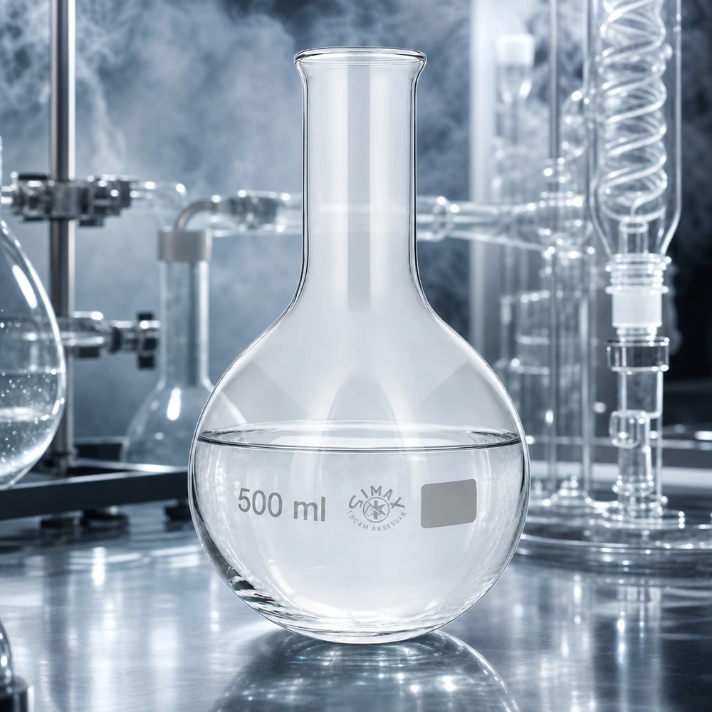 Ballon à fond plat 500 ml à col étroit, en verre borosilicate avec bord renforcé Fiole de laboratoire 500ml avec col étroit pour minimiser les pertes par évaporation