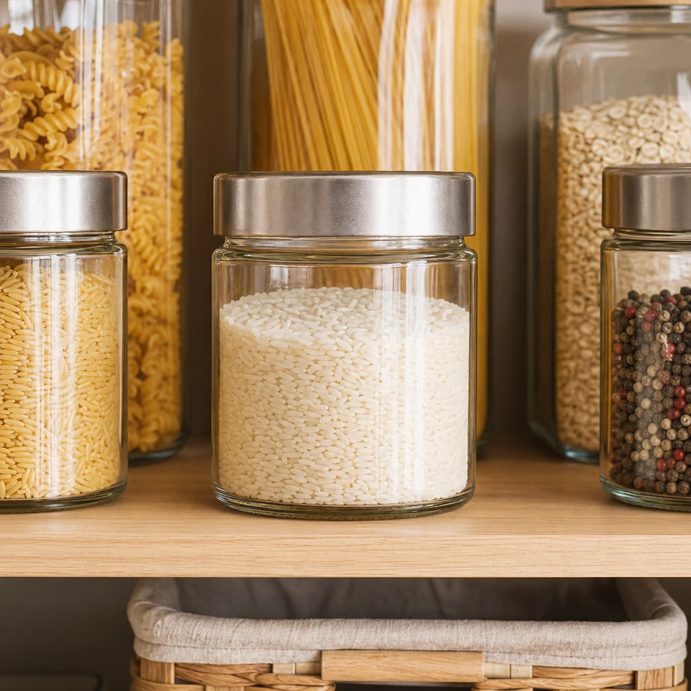 135ml verre rond argent couvercle Pantry organisation avec riz pâtes poivre stockage systématique de cuisine