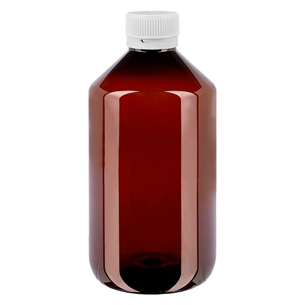 Flacon PET 500ml avec bouchon d'inviolabilité blanc strié Flacon PET 500ml avec bouchon d'inviolabilité blanc strié