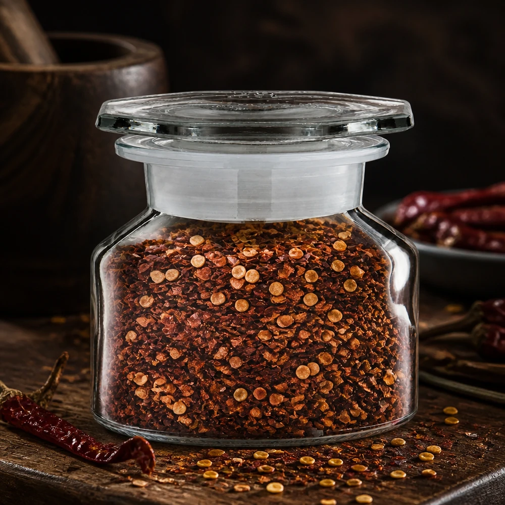 Pot à épices de 50 ml à fermeture hermétique, contenant des flocons de piment fort, utilisé comme décoration de cuisine