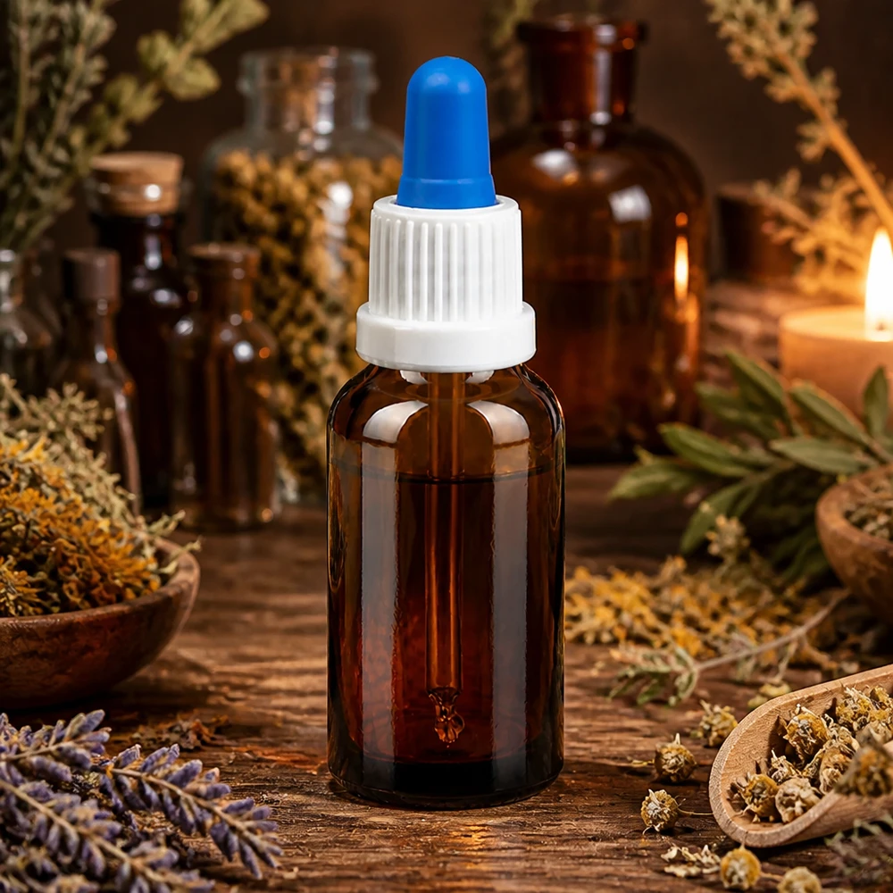 20ml flacon à pipette blanc/bleu OV BrownLine UT18/20 Bouteille en verre pratique de 20 ml avec pipette compte-gouttes, parfaite pour les sérums cosmétiques et les teintures.