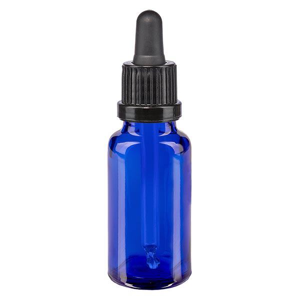 Flacon à pharmacie bleu 20ml pipette noire fermeture inviolable