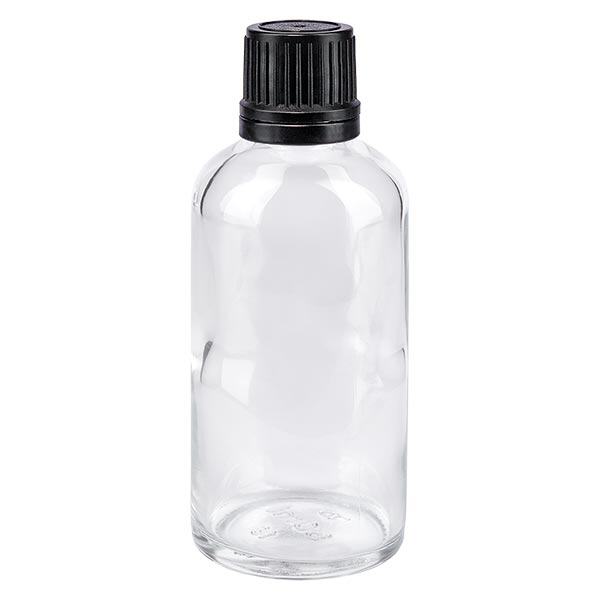 Flacon à pharmacie transparent 50ml bouchon inviolable 1mm noir