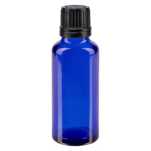 Flacon de pharmacie bleu 30ml bouchon compte-gouttes 1mm noir bouchon inviolabilité Flacon de pharmacie bleu 30ml bouchon compte-gouttes 1mm noir bouchon inviolabilité