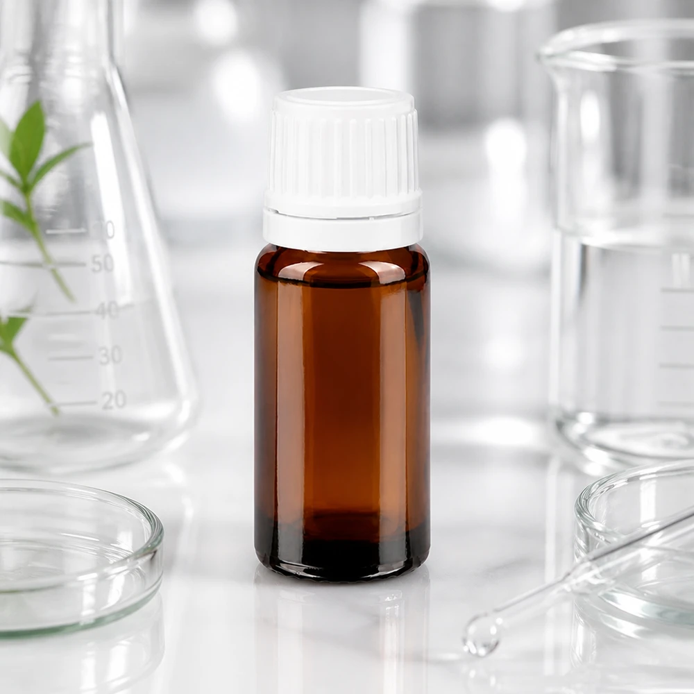 Flacon opacifiante de 10 ml en verre ApoGlas brun avec bouchon OV, destiné aux applications de laboratoire