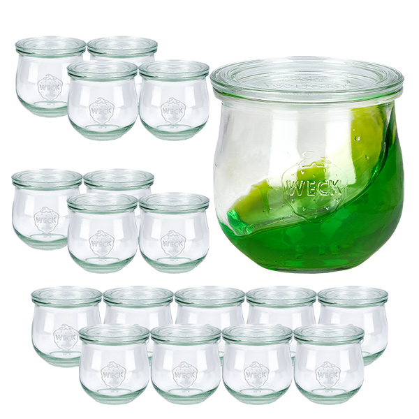 Lot de 18 bocaux Weck 370ml verre tulipe avec 18 couvercles en verre