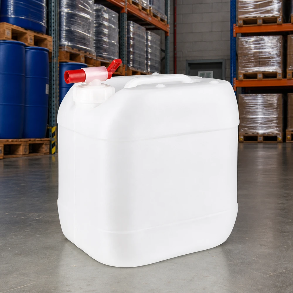 Bidon d'eau de camping empilable de 15 litres avec robinet rouge, en plastique robuste