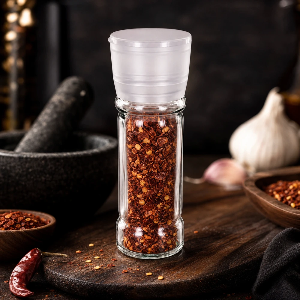 Pot à sel/épices 100 ml avec moulin Vario blanc Pot à sel et à épices compact de 100 ml, muni d'un moulin rotatif en plastique blanc pour des piments fraîchement moulus