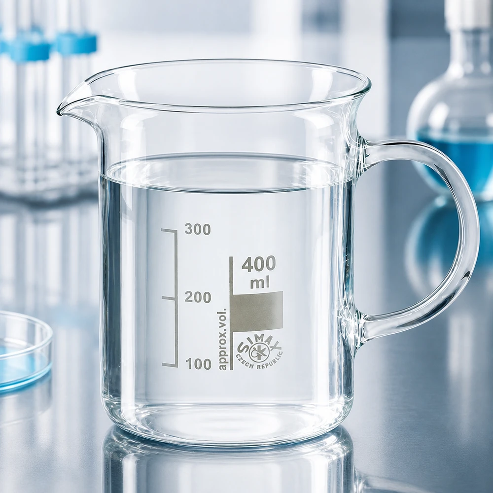 Bécher avec poignée 400ml en verre borosilicate résistant à la chaleur (forme normale) Bécher de 400 ml avec anse, en verre borosilicaté résistant aux produits chimiques, pour des mesures précises