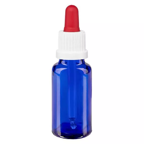 Flacon bleu 20 ml + pipette rouge et blanche à système d'inviolabilité