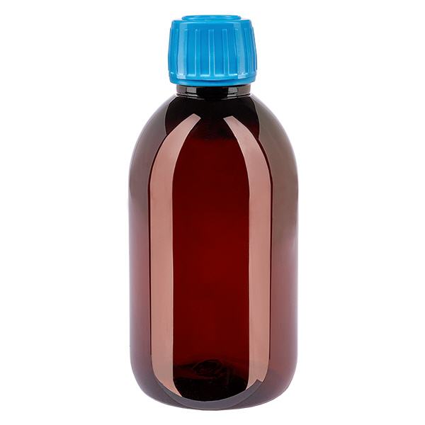 Bouteille PET 250ml avec bouchon bleu,bouchon d'inviolabilité Bouteille PET 250ml avec bouchon bleu,bouchon d'inviolabilité