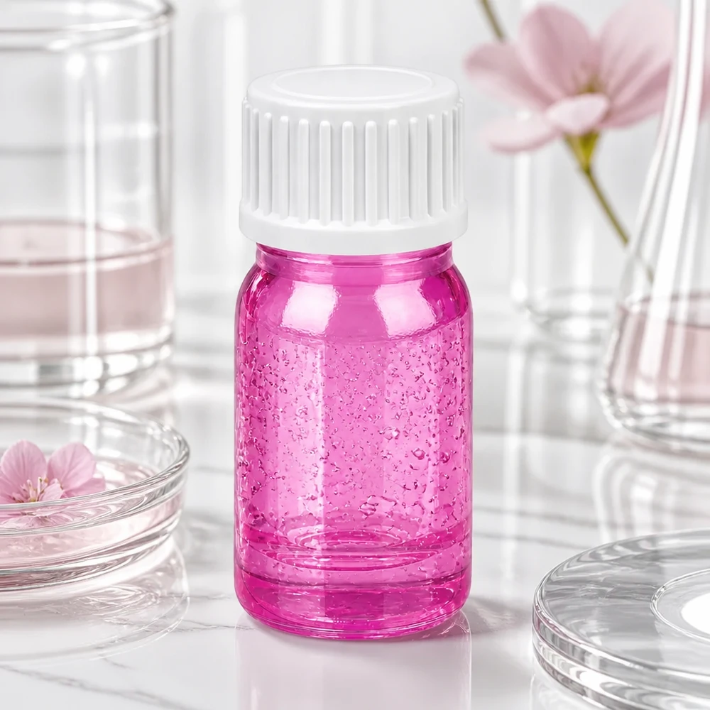 Flacon 5ml (globules) bague de coulée 3mm blanc standard PurpleLine UT18/5 Flacons en verre rose de 5ml avec texture mate et bouchon de sécurité enfant pour les applications de laboratoire