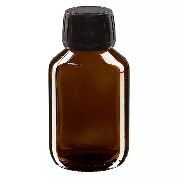 Flacon médical 100 ml couleur ambrée avec bouchon noir