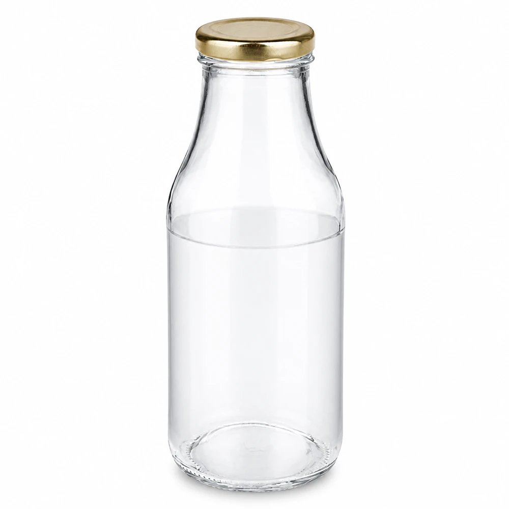 Bouteille en verre de 330 ml + bouchon BasicSeal doré UNiTWIST Bouteille à lait en verre de 330 ml avec bouchon à vis doré UNiTWIST BasicSeal