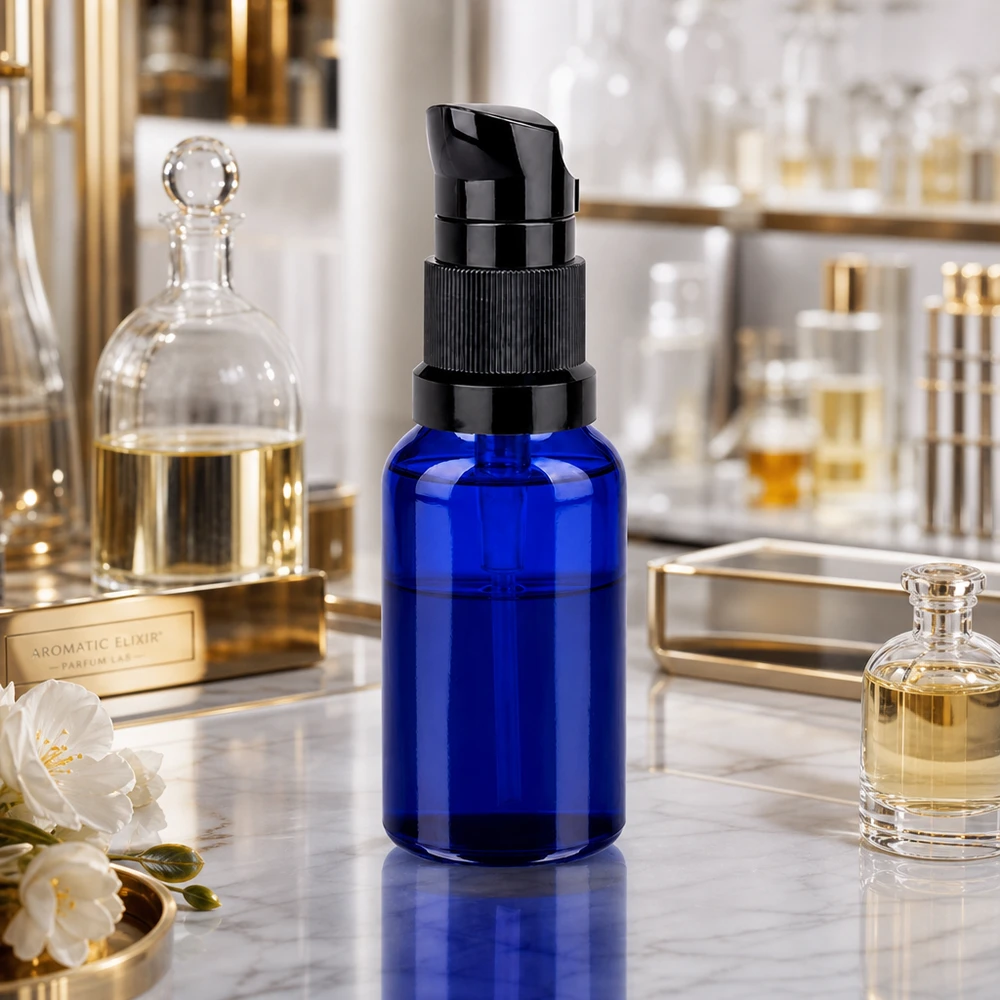 20ml flacon pompe noir STD BlueLine UT18/20 Flacon pompe 20ml noir STD BlueLine UT18/20 - flacon cosmétique rechargeable avec fonction pompe