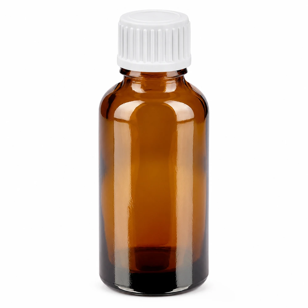 30ml flacon compte-gouttes 0.9mm blanc STD BrownLine UT18/30 Flacon compte-gouttes brun de 30 ml protégé contre les UV avec bouchon à vis blanc en plastique