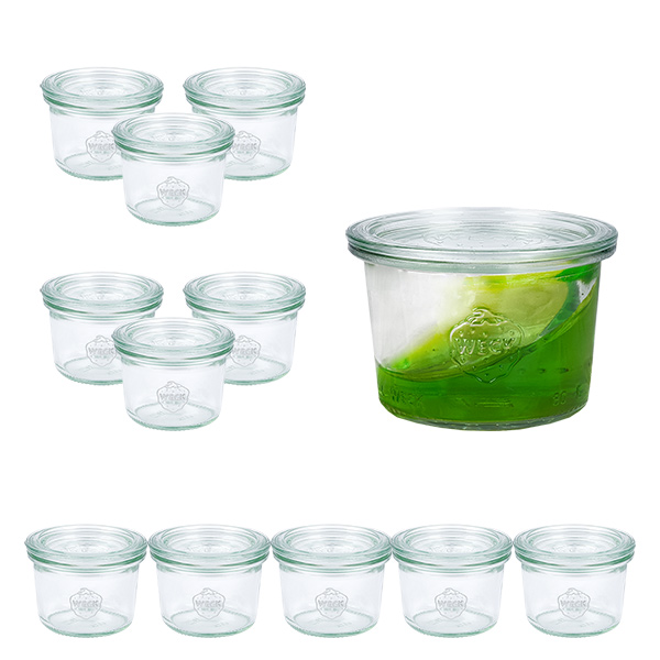 Set de 12 bocaux Weck 80ml avec 12 couvercles en verre Set de 12 bocaux Weck 80ml avec 12 couvercles en verre