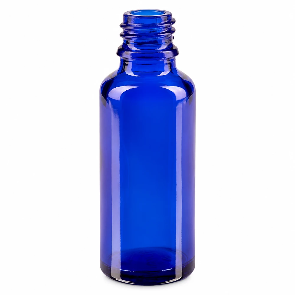Flacon en verre bleu cobalt de 30 ml « ApoGlas » pour huiles essentielles et teintures