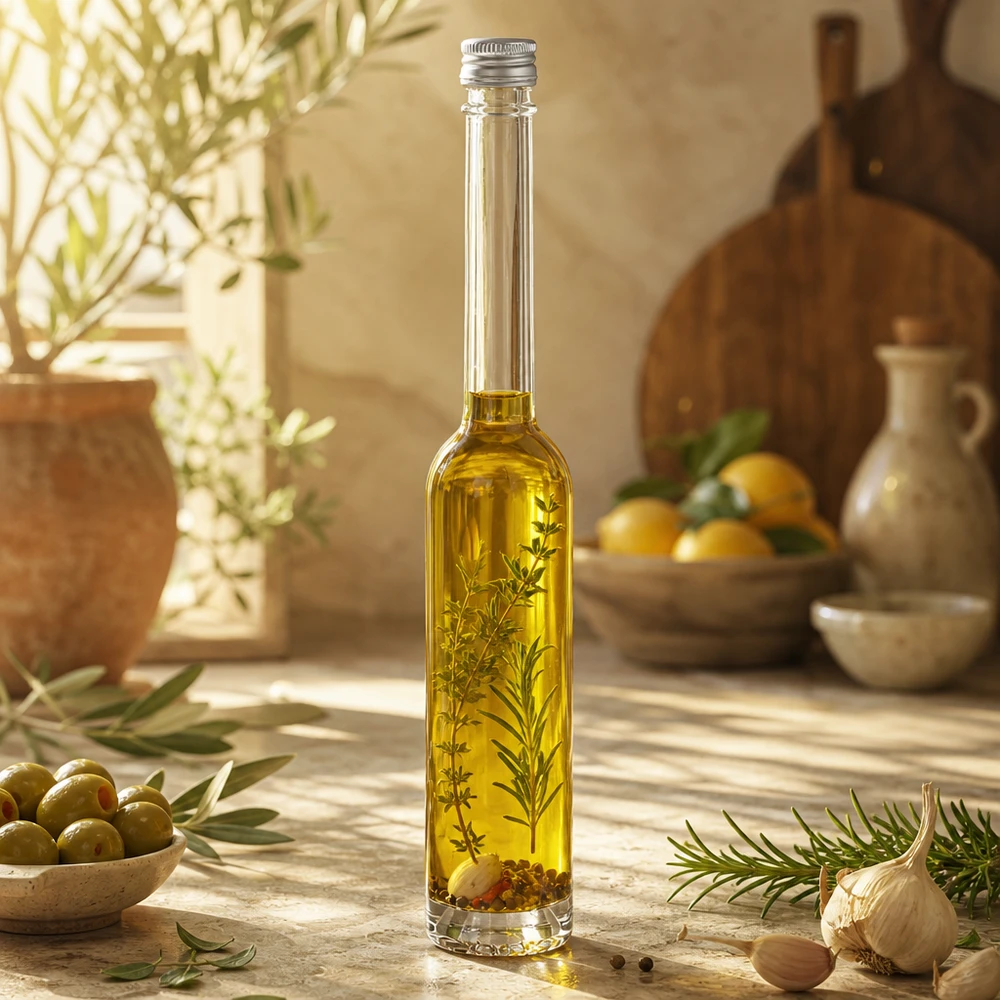 Bouteille en verre Toni transparente de 100 ml avec bouchon argenté UNiTWIS - qualité supérieure pour les huiles aux herbes