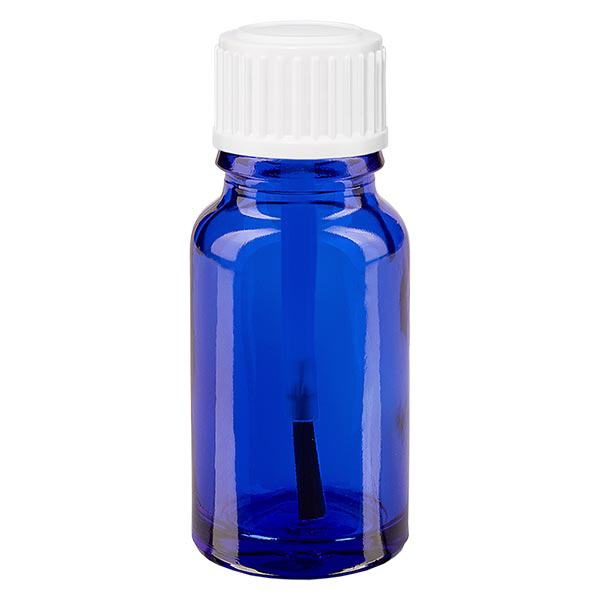 Flacon de pharmacie bleu 10ml bouchon vissable blanc pinceau