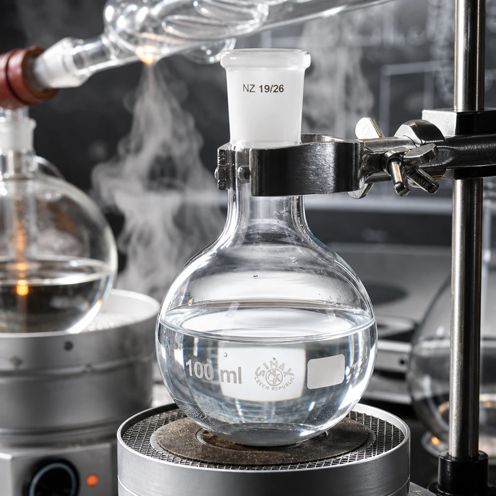 Ballon à fond plat 100 ml à col étroit, en verre borosilicate avec rodage normalisé 19/26 Flacon compact de 100 ml pour les petites préparations - coupe normalisée précise de 19/26 pour des connexions sûres