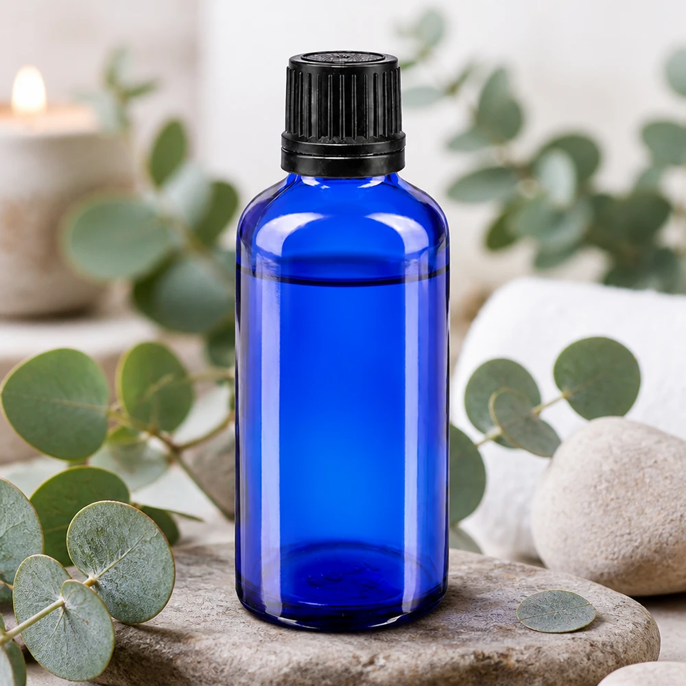 Flacon compte-gouttes ApoGlas de 50 ml, bleu, avec insert de 1 mm, pour huiles essentielles et aromathérapie