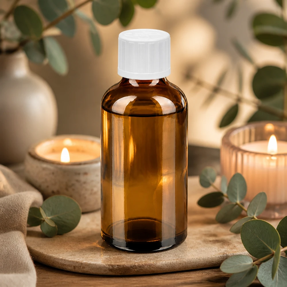 Flacon 50ml 11mm SV w. STD KiSi BrownLine UT18/50 Flacon compte-gouttes en verre brun de 50ml avec bouchon blanc idéal pour l'aromathérapie et le bien-être
