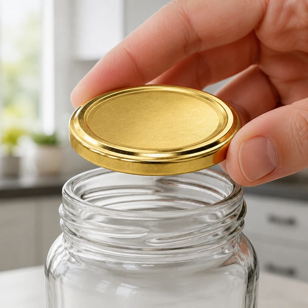 Couvercle BasicSeal 63 mm doré (TO63) UNiTWIST Couvercle doré à visser 63 mm, s'adaptant parfaitement à un bocal en verre à couvercle vissé dans un environnement de cuisine