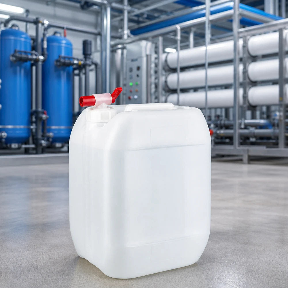 Jerrican de 10 litres avec robinet Bidon en plastique de 10 litres adapté au contact alimentaire, équipé d'un robinet, fabriqué dans un atelier de production moderne