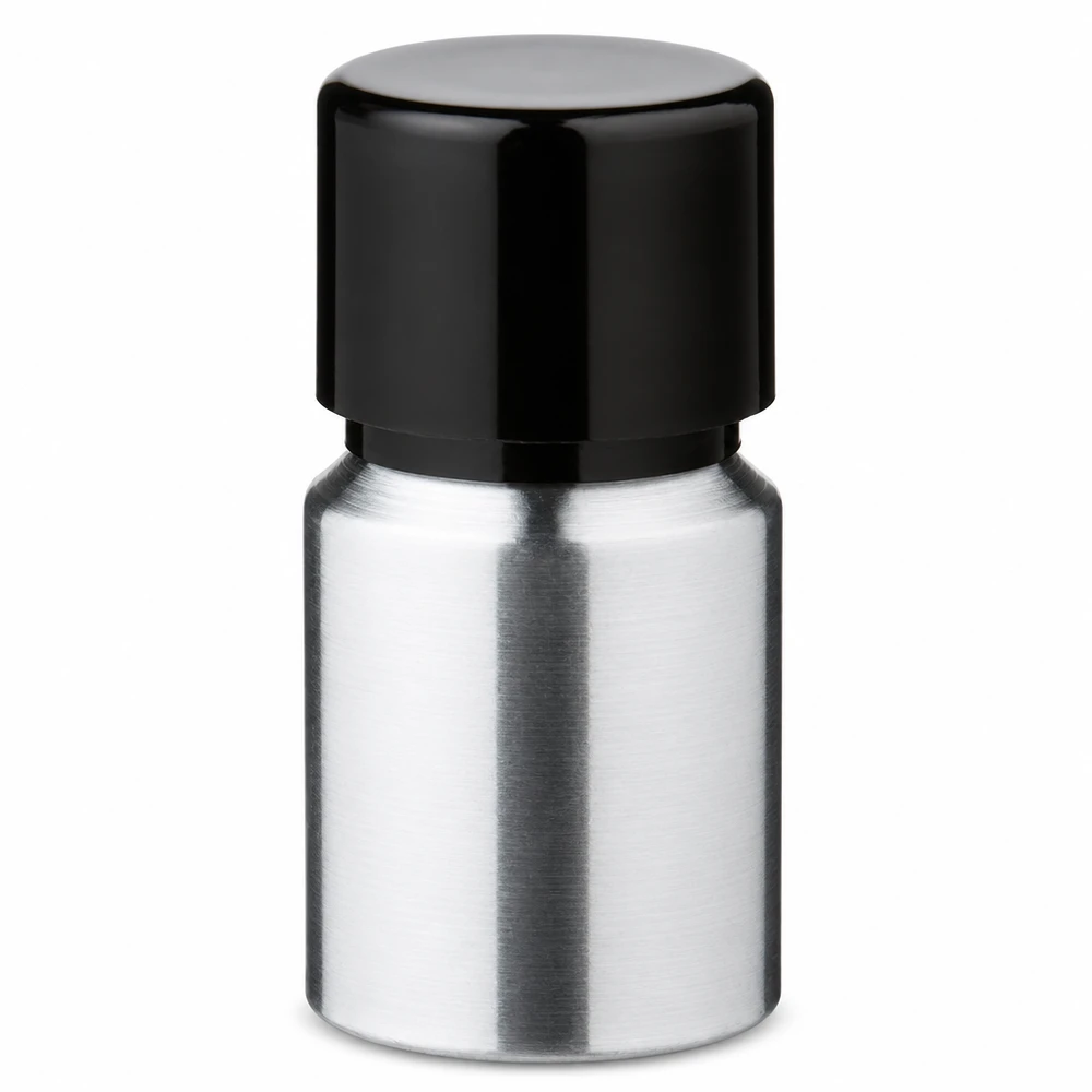 Bouteille en aluminium poncé 10 ml, avec bouchon à vis noir et joint conique Flacon en aluminium de haute qualité 10ml avec surface mate et bouchon à vis étanche