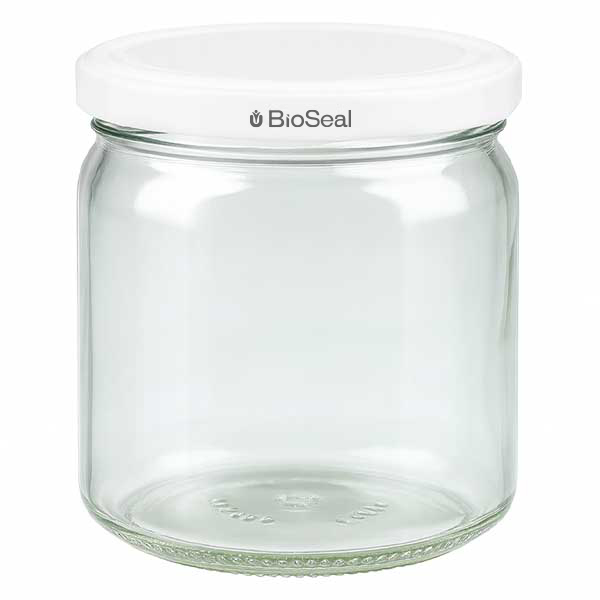 408ml Verre rond avec couvercle BioSeal blanc UNiTWIST