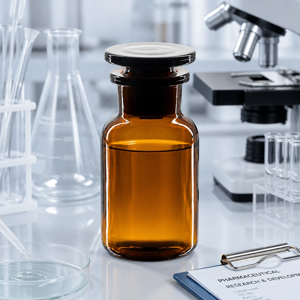 Flacon pharmaceutique 100 ml col large + bouchon verre ambré Flacon de pharmacie historique à épaules arrondies, 100 ml, bouchon en verre brun, pour liquides