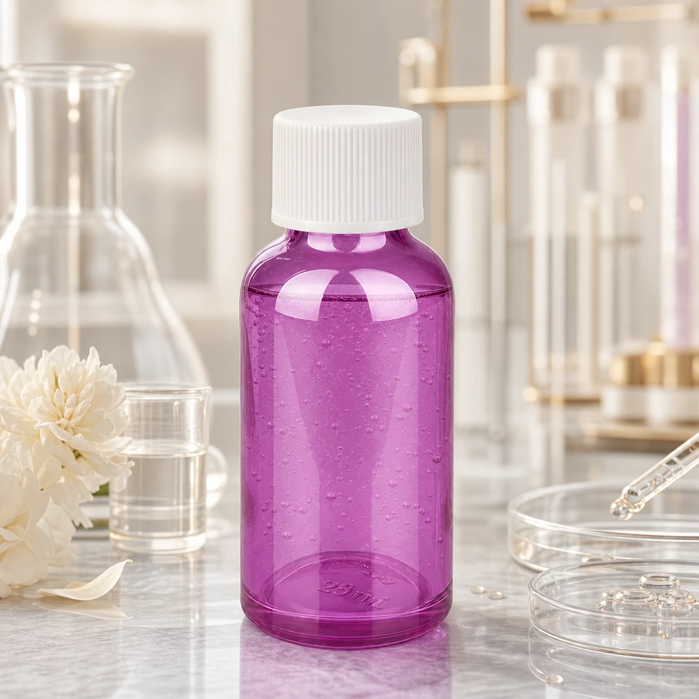 Bouteille 30ml 11mm bouchon à vis blanc standard PurpleLine UT18/30 Flacon professionnel violet de 30 ml avec col de 18 mm pour un dosage précis des substances actives